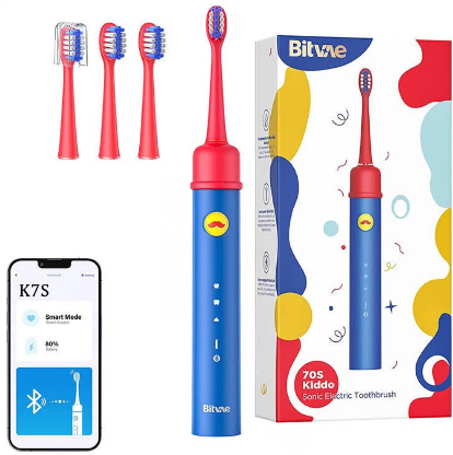 Bitvae BV K7S Ultrasonic Pink and Blue Electric Toothbrush for Kids with 4 Heads