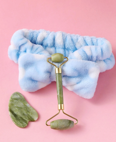 Jade Roller with Gua Sha Board with Hair Hoop